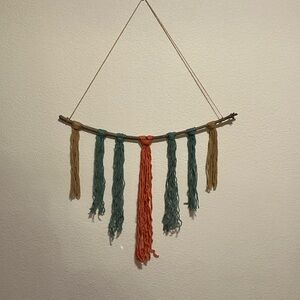 Handmade Macramé Wall Hanging with Teal and Rust Tassels